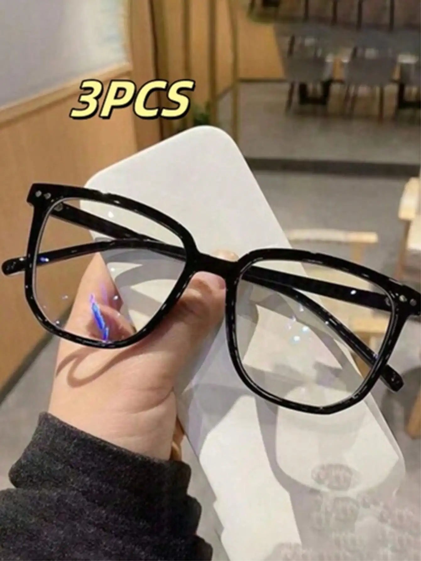 3-Pack Universal Square Frame Fashion Glasses – Clear Black Campus Style Eyewear for Back to School Use