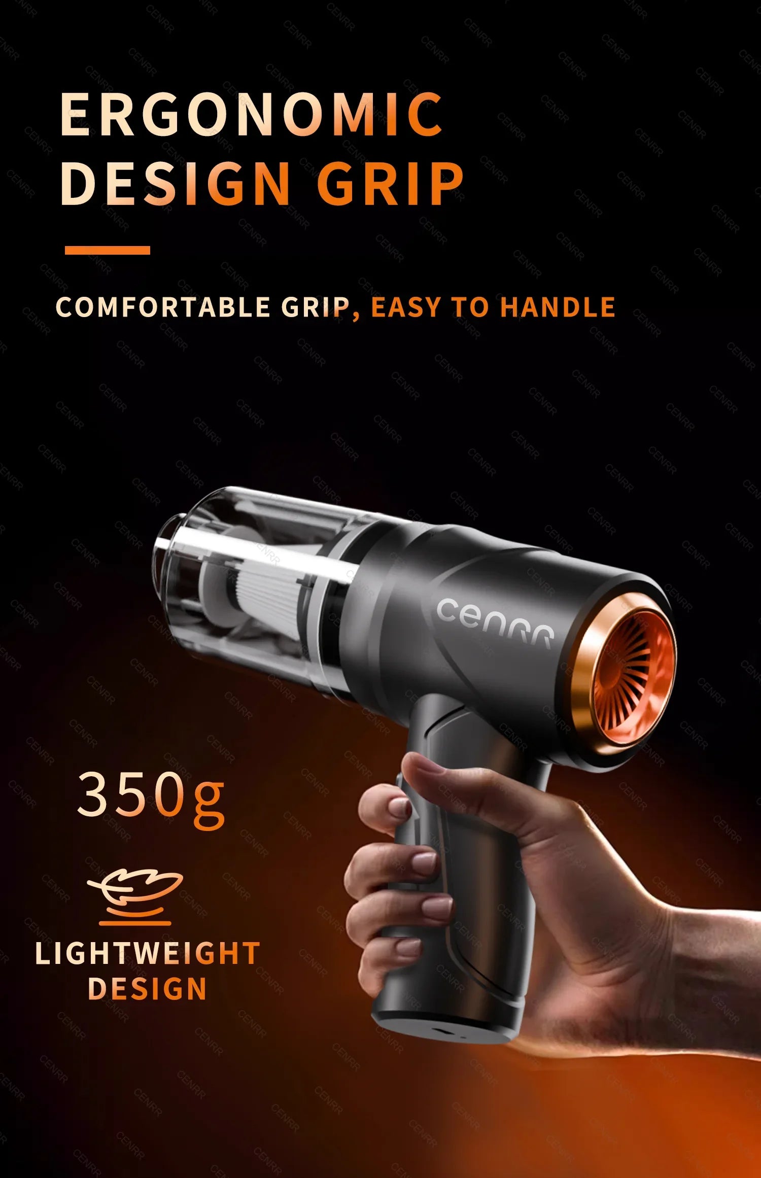 CENRR 895000PA Cordless Car Vacuum Cleaner – Powerful Handheld Wireless Portable Auto Cleaning Device
