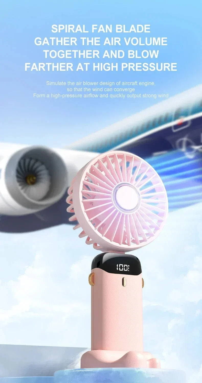 Portable Rechargeable Handheld Fan with LED Display, 5-Speed Mini Clip Fan with 90° Adjustable Head & Aromatherapy Function – USB Personal Cooling Fan for Office, Travel & Outdoor Use