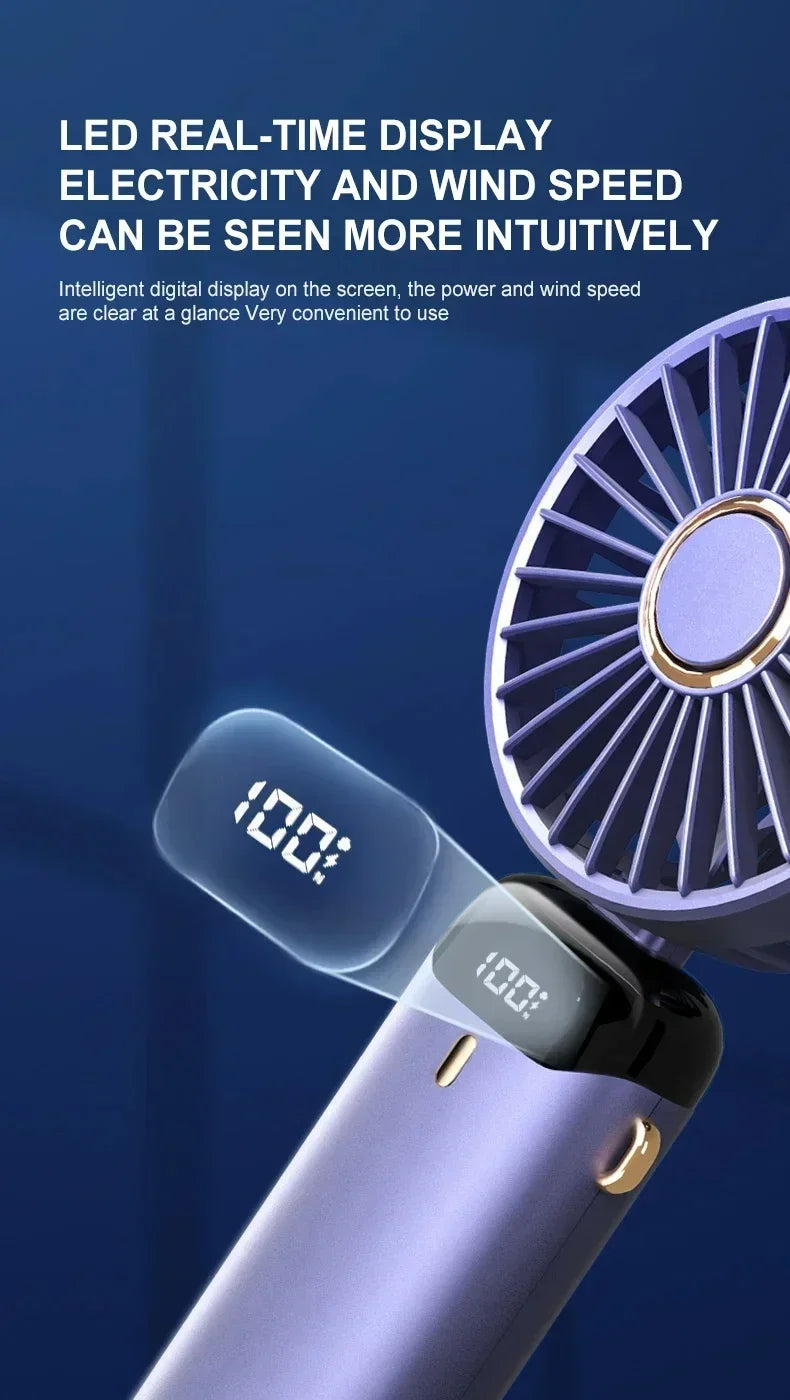 Portable Rechargeable Handheld Fan with LED Display, 5-Speed Mini Clip Fan with 90° Adjustable Head & Aromatherapy Function – USB Personal Cooling Fan for Office, Travel & Outdoor Use
