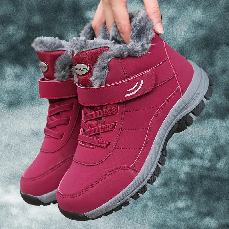 Women’s Winter Snow Boots – Warm Plush Fur Ankle Wedges, Non-Slip Waterproof Combat Hiking Boots