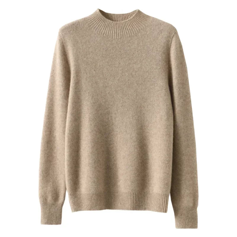 Women’s Autumn Winter Knit Sweater – Korean Fashion Slim Fit Half High Collar Long Sleeve Pullover