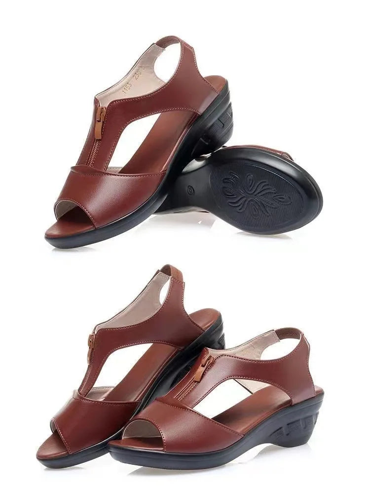 Women’s Plus Size Zipper Wedge Sandals – Low Heel Slip-On Roman Style Summer Casual Comfort Shoes