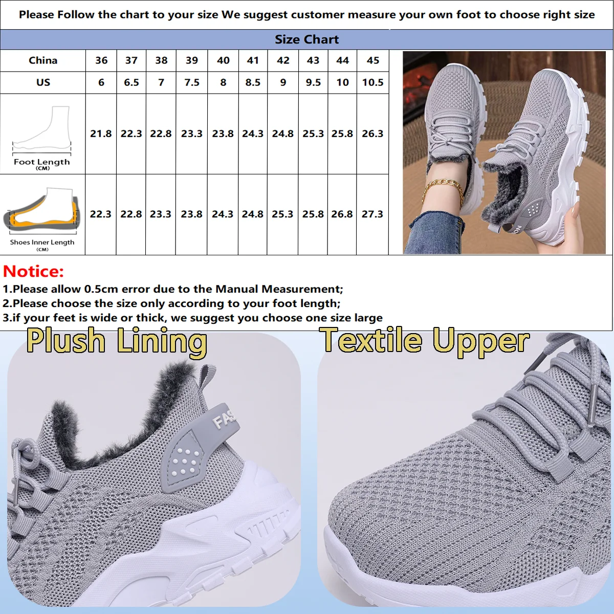 Women’s Winter Sports Shoes – Non-Slip Lace-Up Breathable Mesh Dad Sneakers with Plush Shearling Lining