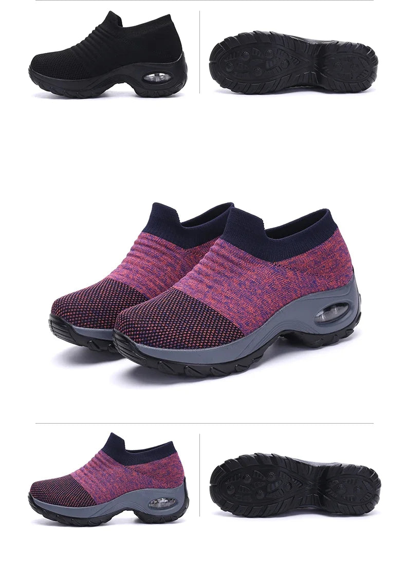 Women’s Breathable Mesh Slip-On Sneakers – Lightweight Casual Running Shoes with Cushioned Rubber Sole (Spring/Autumn)