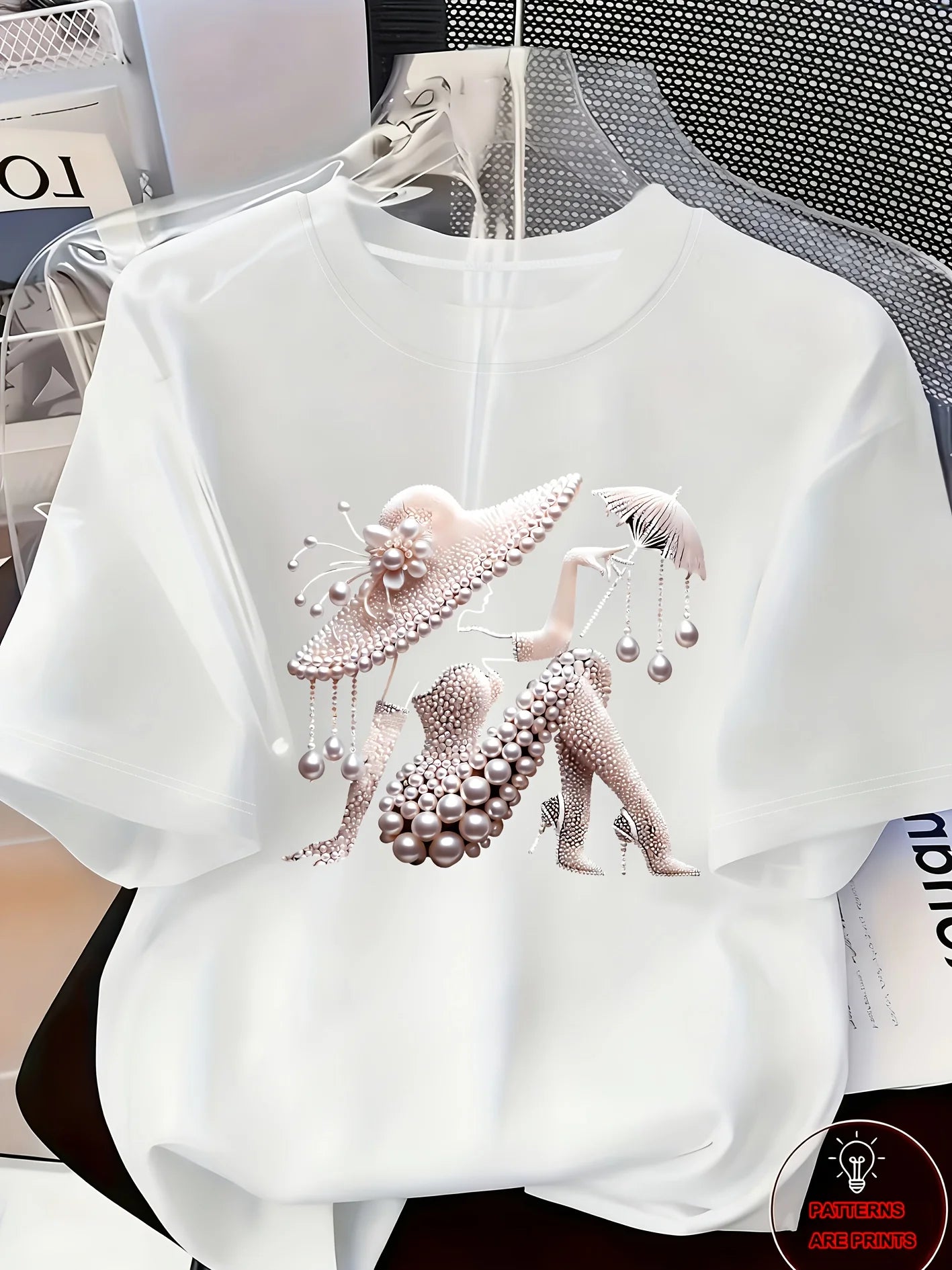 Elegant Light Luxury Women’s Printed T-Shirt – Casual Loose Fit Short Sleeve Summer Top