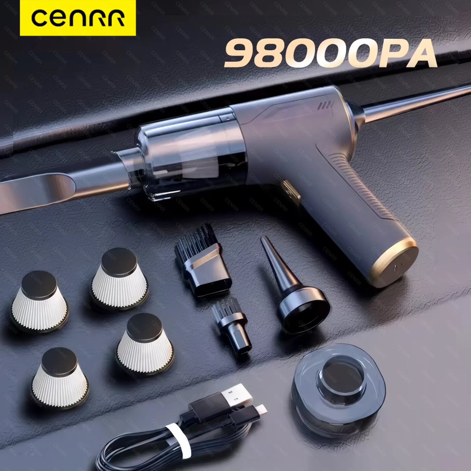 CENRR 98000PA Cordless Mini Car Vacuum Cleaner – Handheld Wireless Portable Car Cleaner & Air Blower