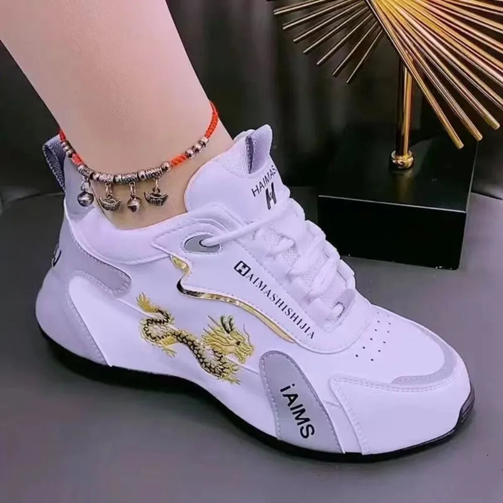 Women’s Designer PU Leather Platform Sneakers – Lightweight Breathable Lace-Up Casual Sports Shoes for Spring & Autumn