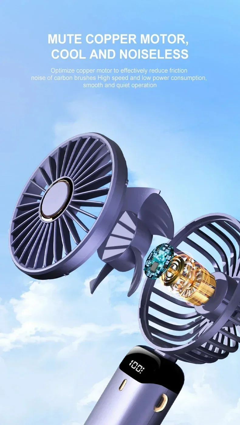 Portable Rechargeable Handheld Fan with LED Display, 5-Speed Mini Clip Fan with 90° Adjustable Head & Aromatherapy Function – USB Personal Cooling Fan for Office, Travel & Outdoor Use