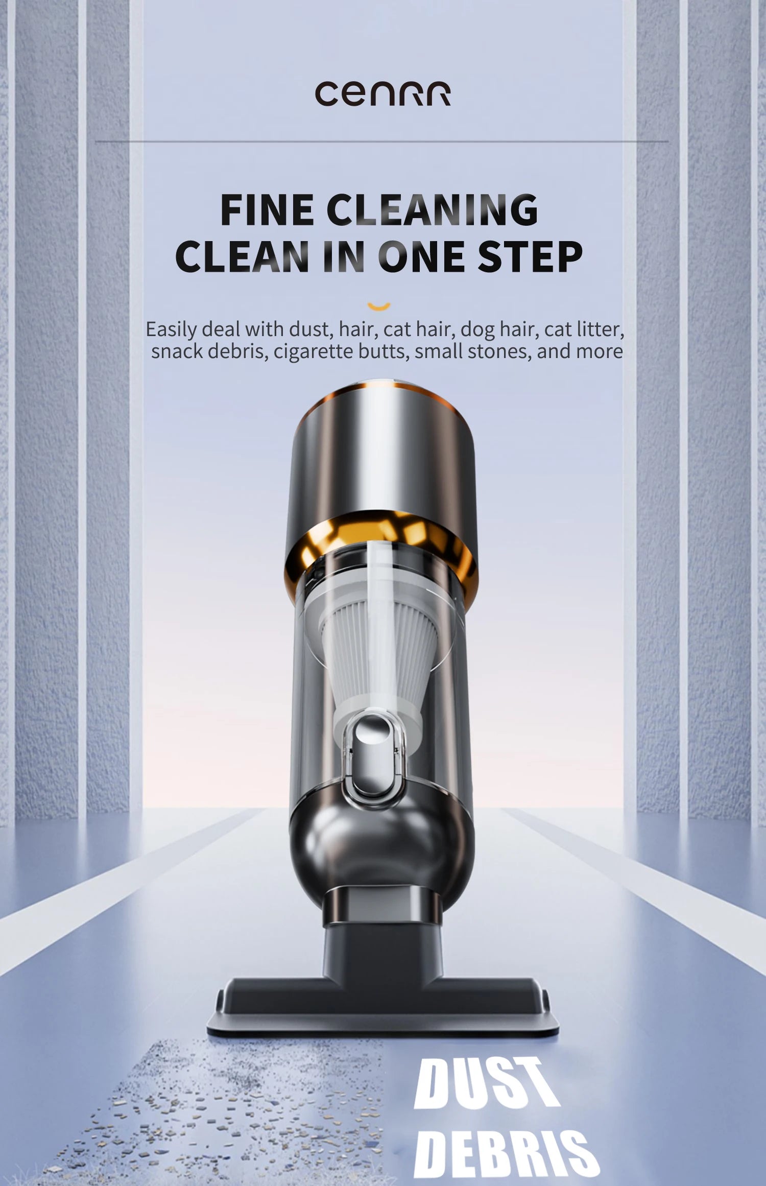 CENRR 998000PA Cordless Car Vacuum Cleaner – High Suction Handheld Portable Wireless Cleaning Machine for Car Interior and Home Use