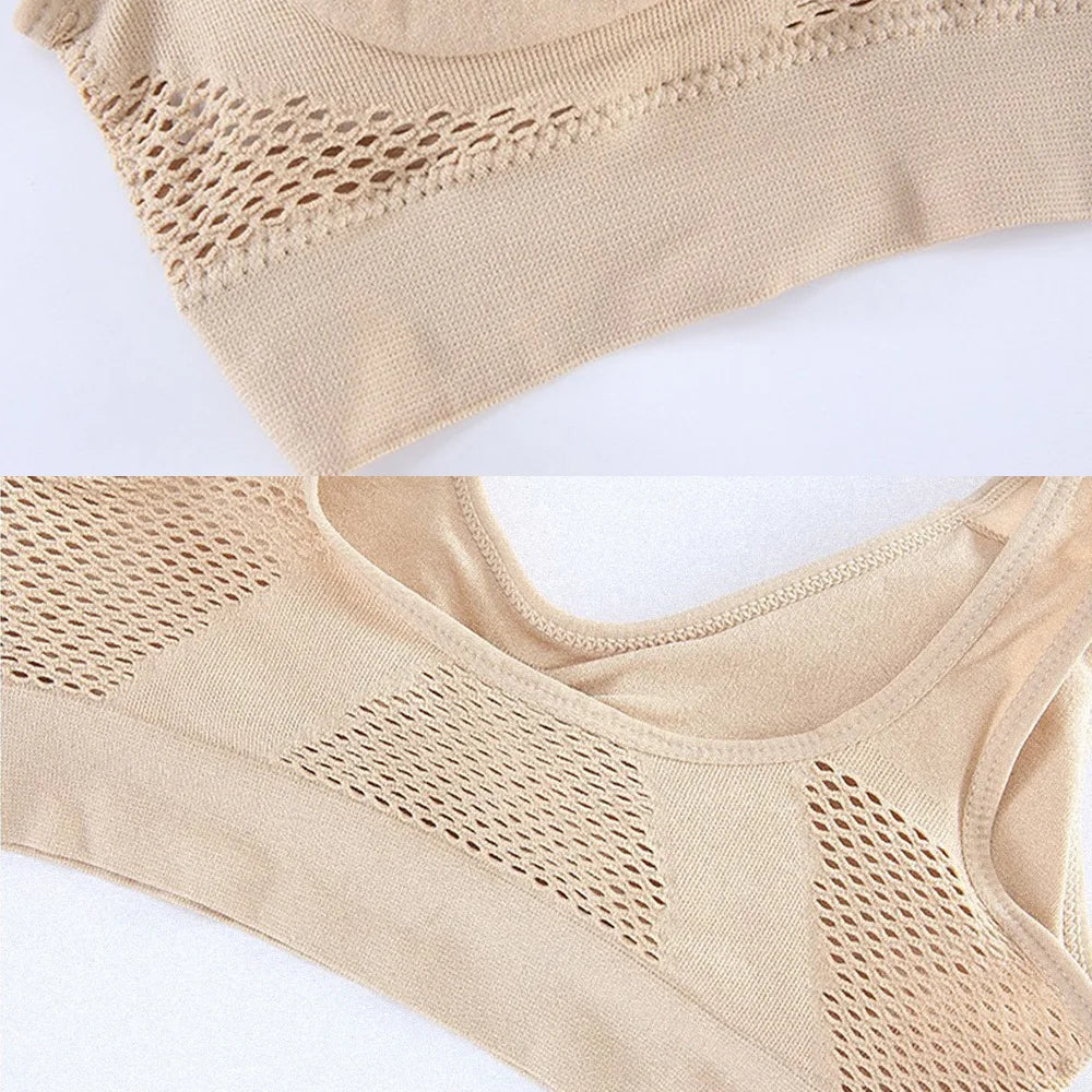 Seamless Mesh Sports Bra for Women – Breathable, Shockproof Wireless Fitness Crop Top (Plus Size up to 6XL)