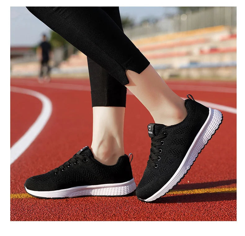 Women Casual Mesh Walking Sneakers – Breathable Lace-Up Flat Shoes for Women
