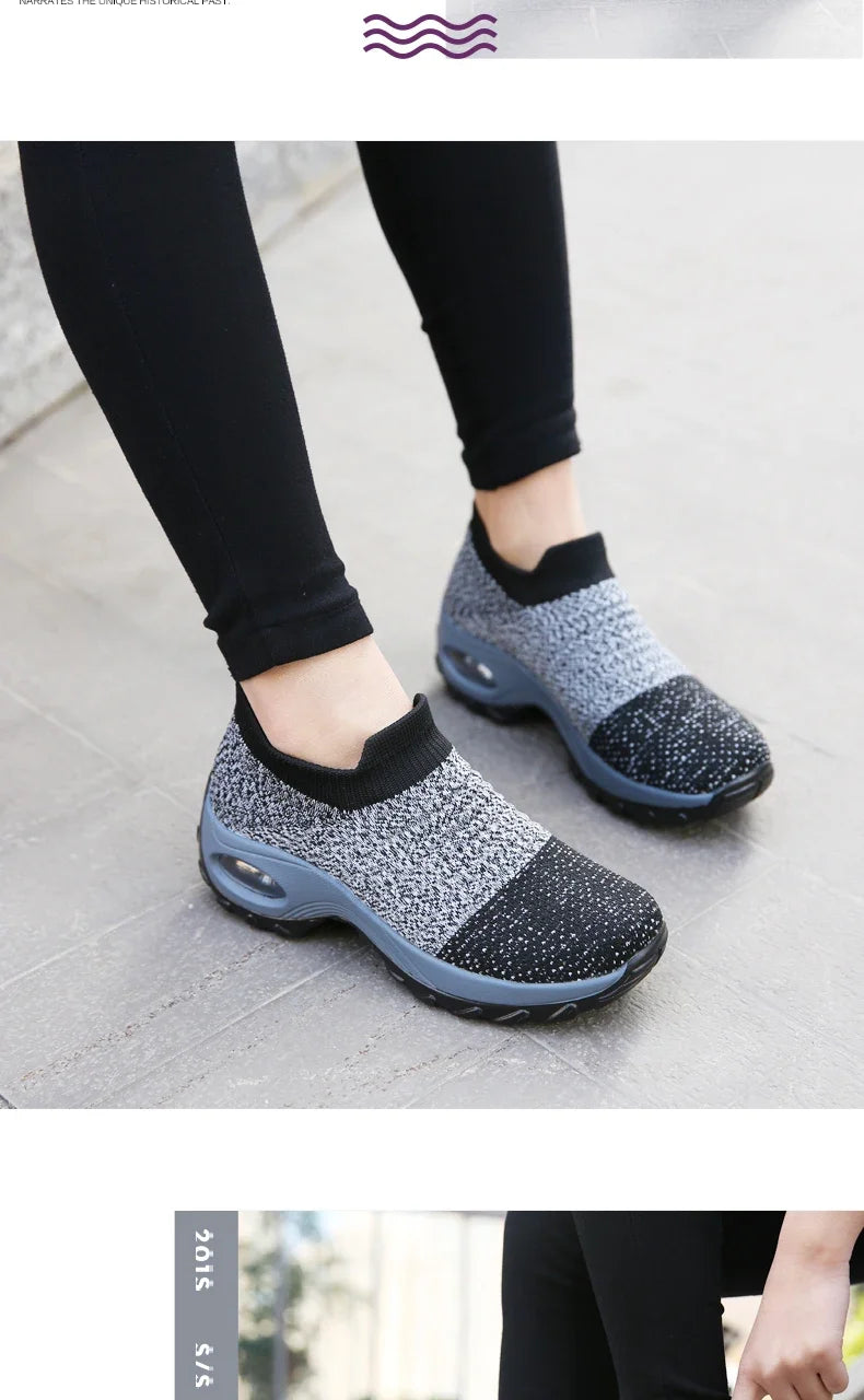 Women’s Breathable Mesh Slip-On Sneakers – Lightweight Casual Running Shoes with Cushioned Rubber Sole (Spring/Autumn)