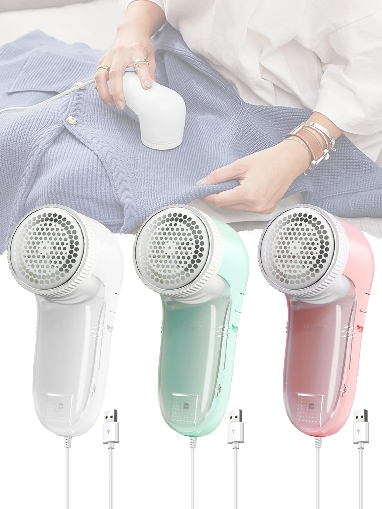 Electric Fabric Lint Remover – Portable Clothes Shaver with Stainless Steel Blades, USB 5V/2A Rechargeable Fuzz & Pill Remover for Wool & Garments