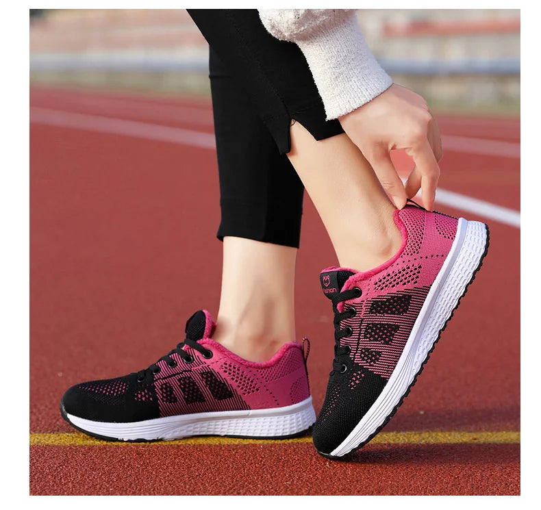 Women Casual Mesh Walking Sneakers – Breathable Lace-Up Flat Shoes for Women