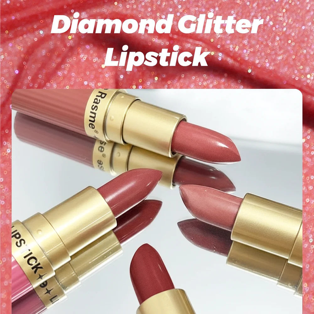 Pearlescent Pink Glitter Velvet Lipstick – Waterproof Long Lasting Matte Metallic Shimmer Diamond Lipstick for Women