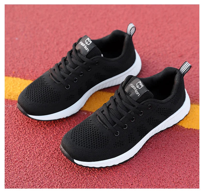 Women Casual Mesh Walking Sneakers – Breathable Lace-Up Flat Shoes for Women