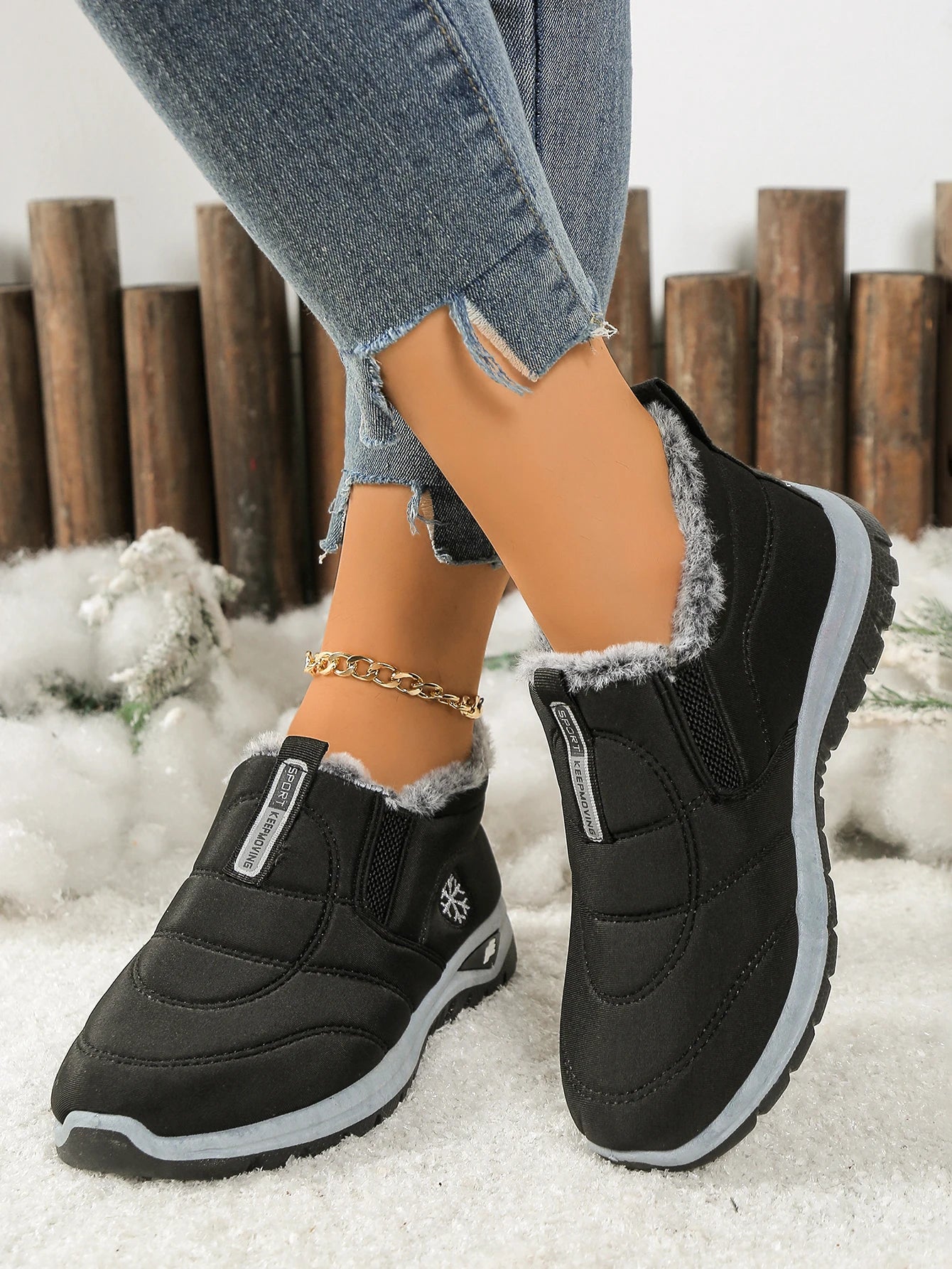 Women’s Lightweight Fleece-Lined Ankle Snow Boots – Soft Sole Slip-On Winter Casual Boots