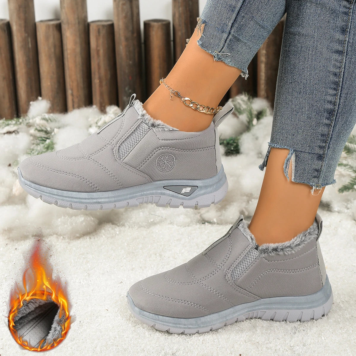 Women’s Lightweight Fleece-Lined Ankle Snow Boots – Soft Sole Slip-On Winter Casual Boots