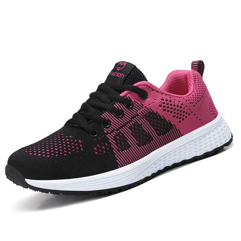 Women Casual Mesh Walking Sneakers – Breathable Lace-Up Flat Shoes for Women