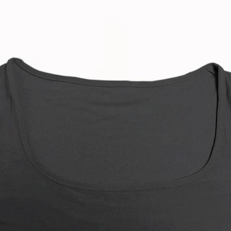 Women’s Summer Slim Fit Square Neck Short Sleeve T-Shirt – Solid Color Y2K Streetwear Sexy Stretch Knit Top