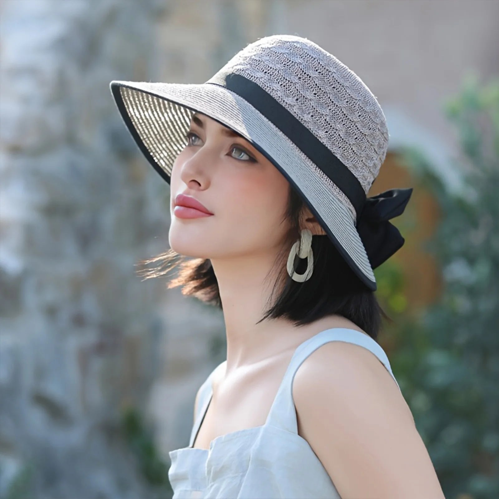 Women’s Summer Straw Sun Hat – French Style Bowknot Wide Brim Beach Hat for UV Protection & Travel