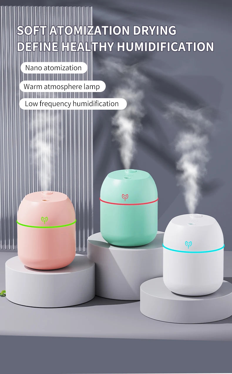 220ML USB Mini Cool Mist Humidifier – Quiet Desktop & Car Aromatherapy Air Humidifier with Auto Shut-Off