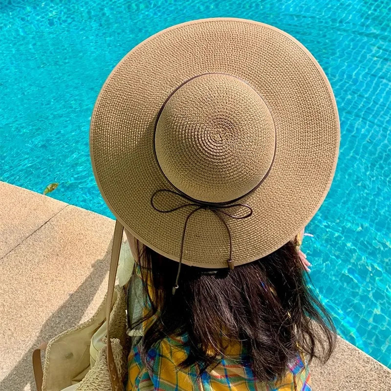 Women’s Straw Sun Hat – Wide Brim UV Protection Panama Hat with Bow & Belt Strap for Beach, Travel & Summer Outdoor Wear