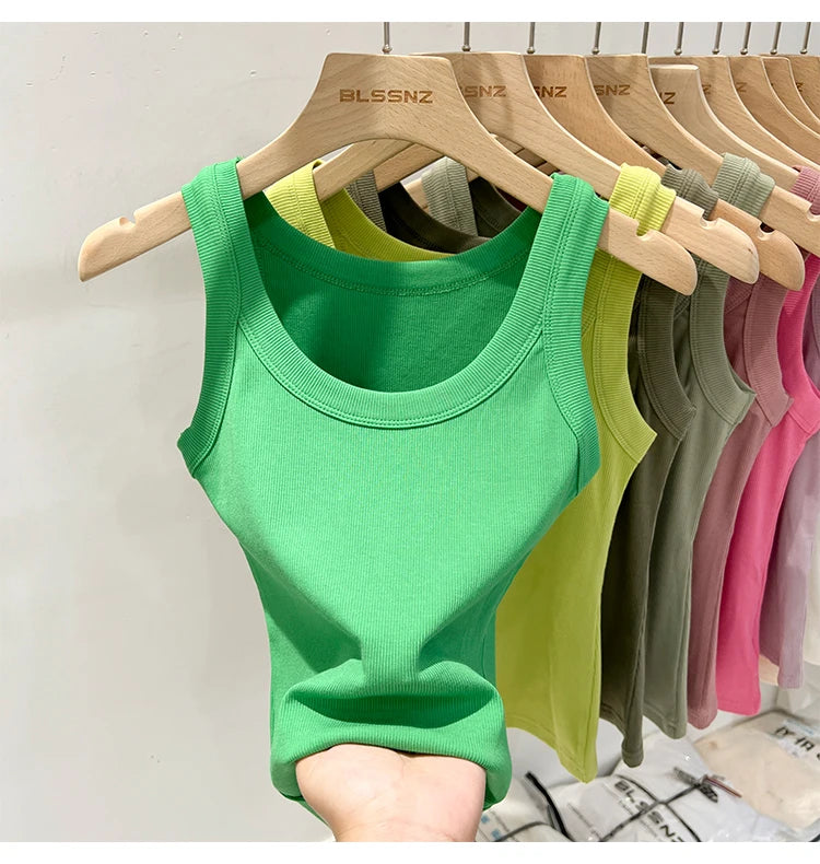 Women Solid Ribbed Tank Top Camisole – Elastic Cotton O-Neck Summer Basic Crop Top 2026