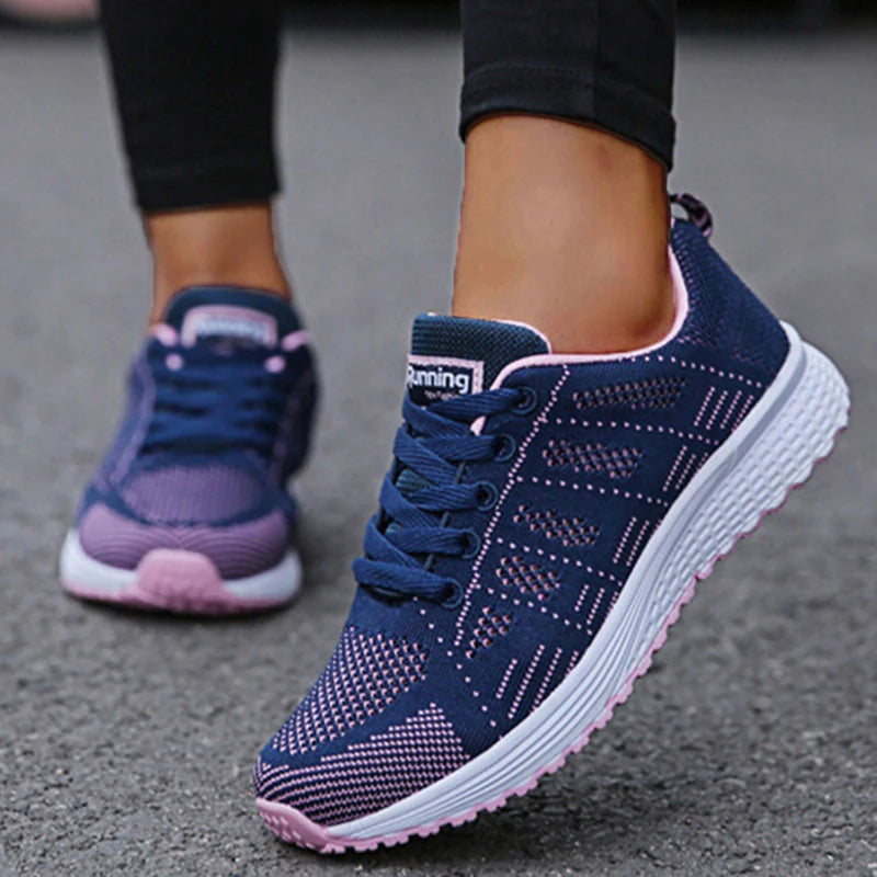 Women’s Breathable Mesh Running Sneakers – Lightweight Lace-Up Vulcanized Outdoor Walking Shoes for Women