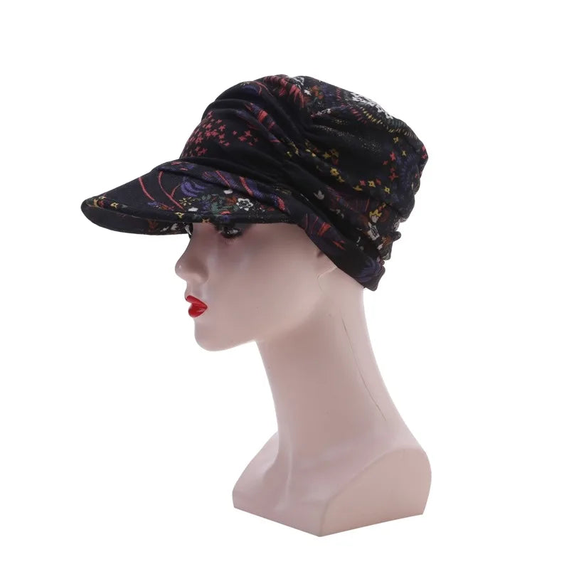 Women Autumn Winter Peaked Cap with Earflap – Warm Foldable Floral Print Casual Hat
