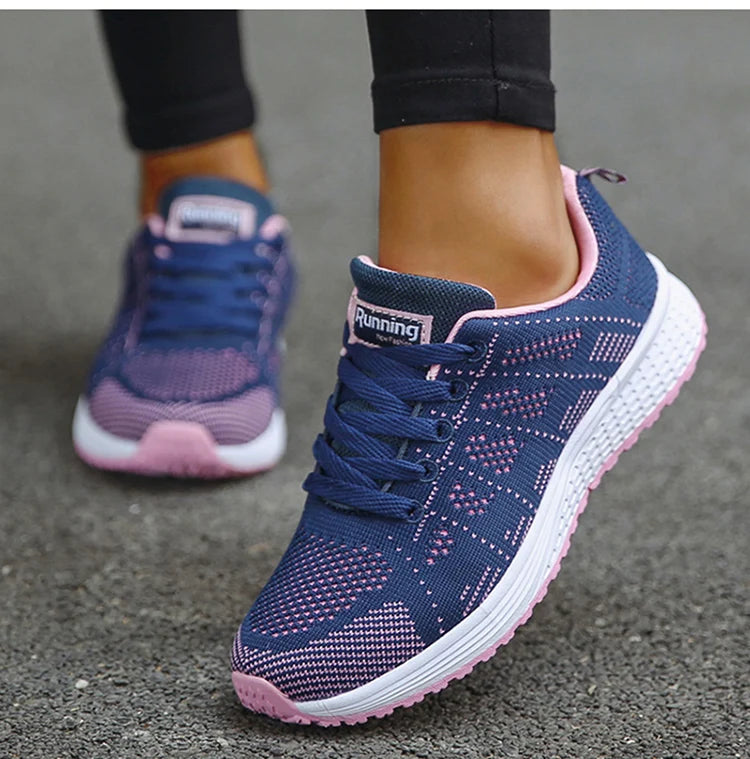 Women’s Breathable Mesh Running Sneakers – Lightweight Lace-Up Vulcanized Outdoor Walking Shoes for Women