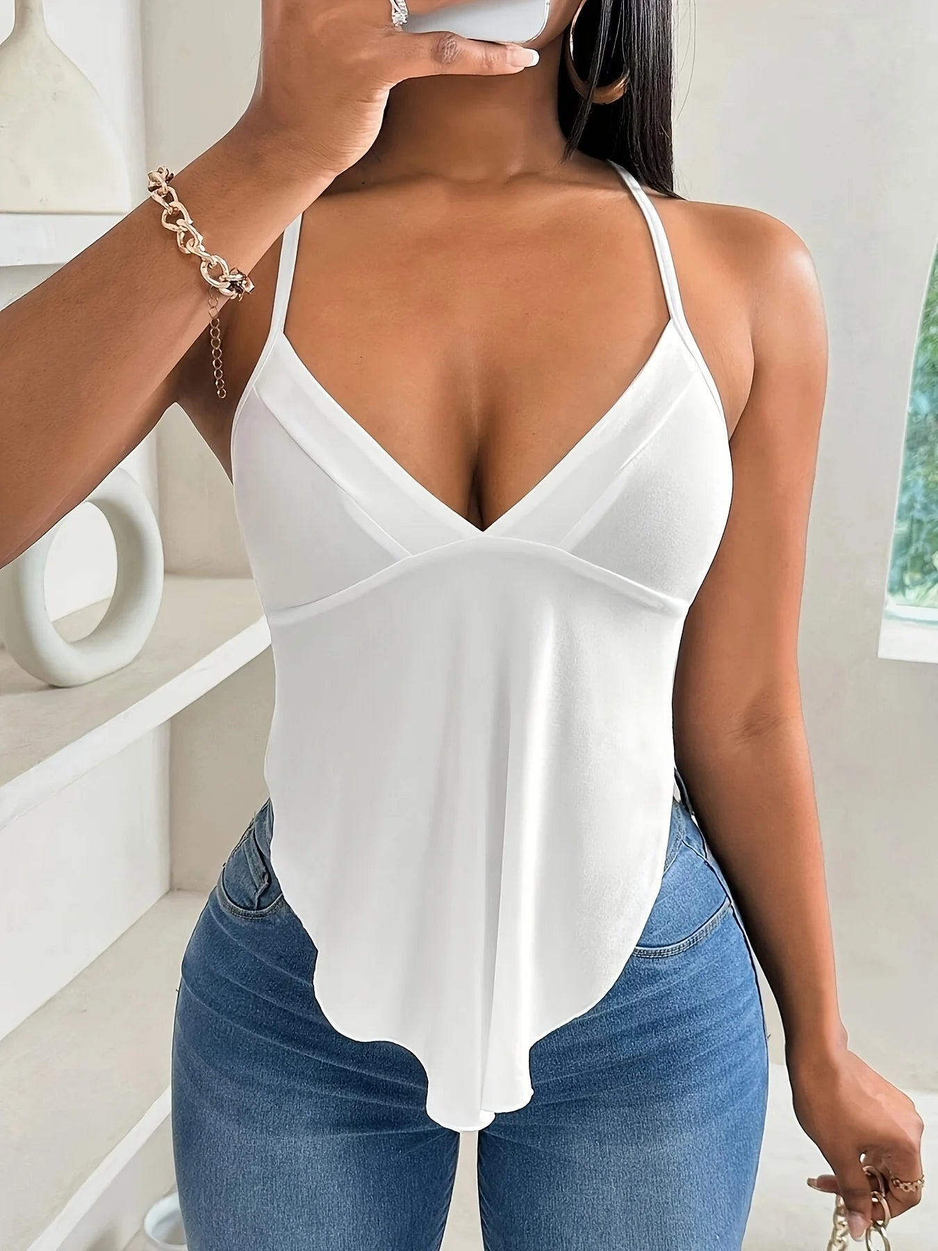 White Women’s Oversized Woven Vest – Casual Loose Fit Summer Top
