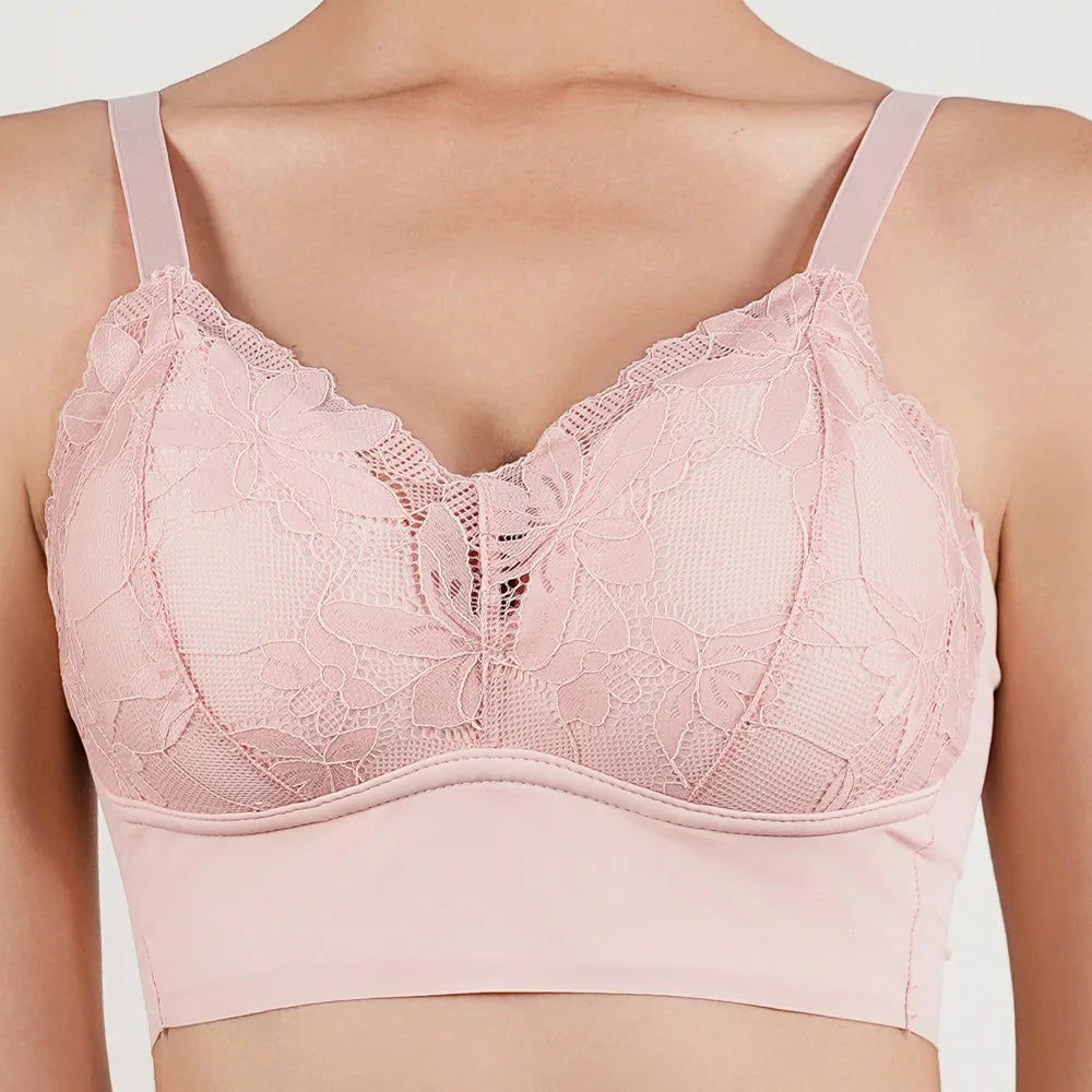 Plus Size Wireless Lace Push-Up Full Cup Bra – Seamless Thin Padded Adjustable Everyday Bra for Women (B–C Cups)