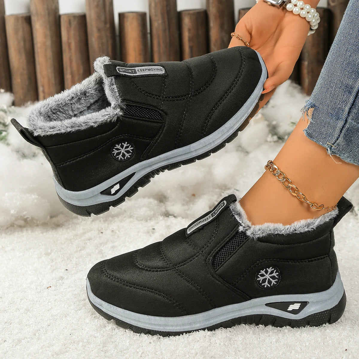 Women’s Lightweight Fleece-Lined Ankle Snow Boots – Soft Sole Slip-On Winter Casual Boots