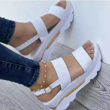 Women’s Wedge Sandals – Low Platform Buckle Strap PU Summer Dress & Casual Heeled Shoes (3–5cm)