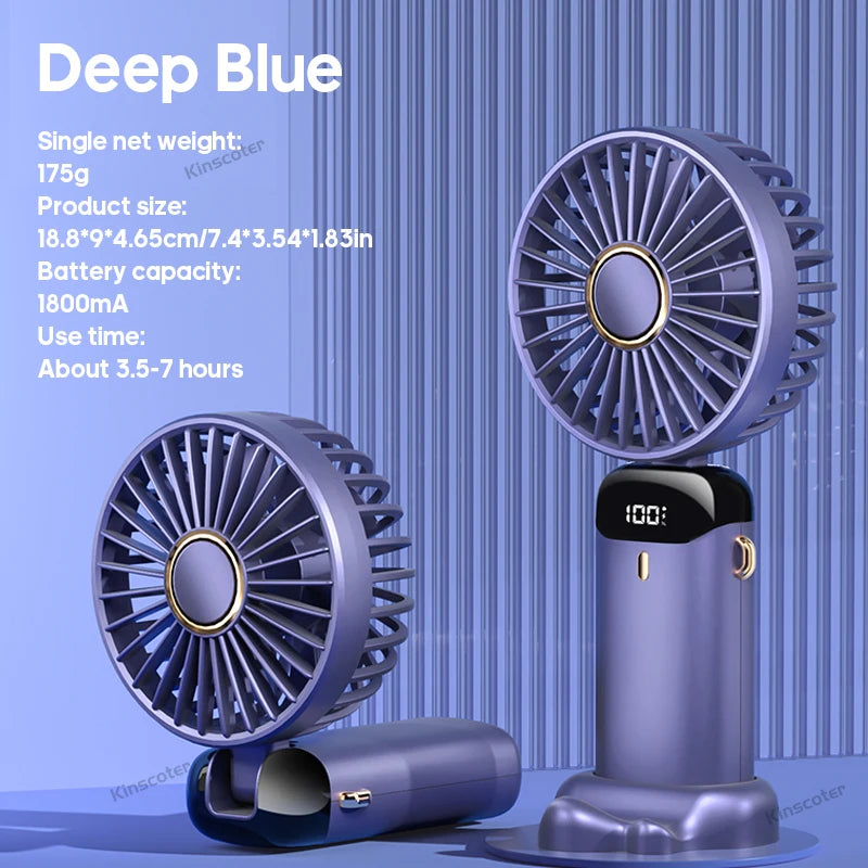 USB Rechargeable Foldable Neck Fan – Portable Handheld Mini Fan with 5-Speed Cooling, Digital Display & Phone Stand, Travel-Friendly Hands-Free Design