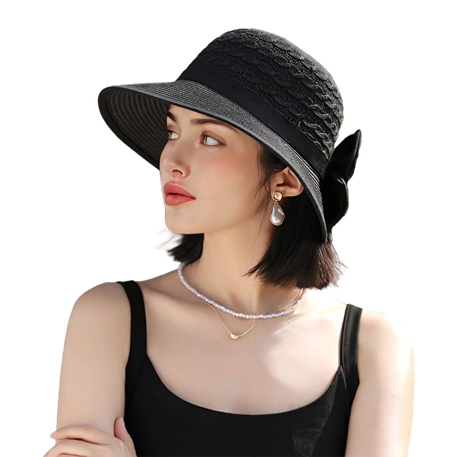 Women’s Summer Straw Sun Hat – French Style Bowknot Wide Brim Beach Hat for UV Protection & Travel