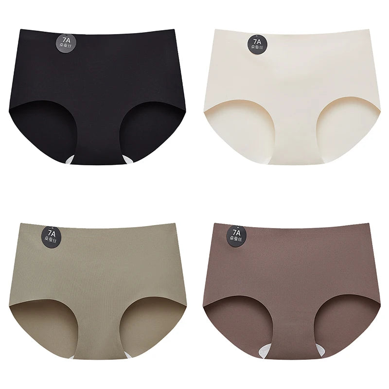 FallSweet 4-Pack Seamless Ice Silk Women’s Panties – Soft Breathable Mid-Rise No-Show Briefs Underwear