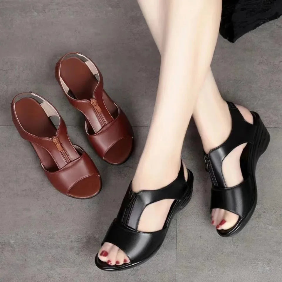 Women’s Plus Size Zipper Wedge Sandals – Low Heel Slip-On Roman Style Summer Casual Comfort Shoes