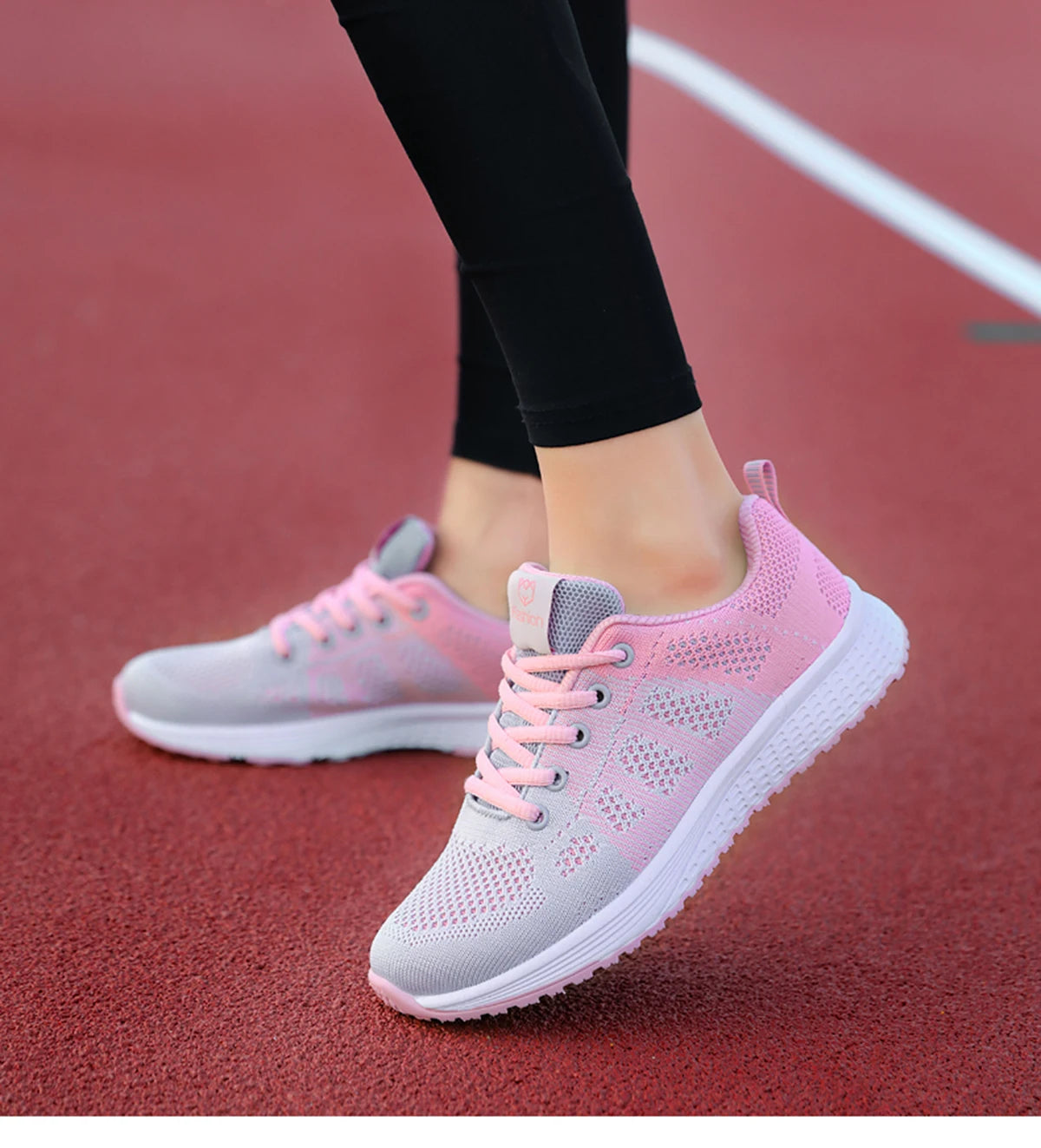 Women Casual Mesh Walking Sneakers – Breathable Lace-Up Flat Shoes for Women