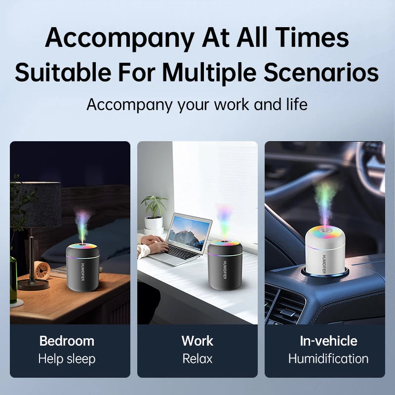 180ml Mini USB Air Humidifier & Essential Oil Diffuser – Portable Aromatherapy Mist Maker with LED Light for Car, Home & Bedroom Air Purification