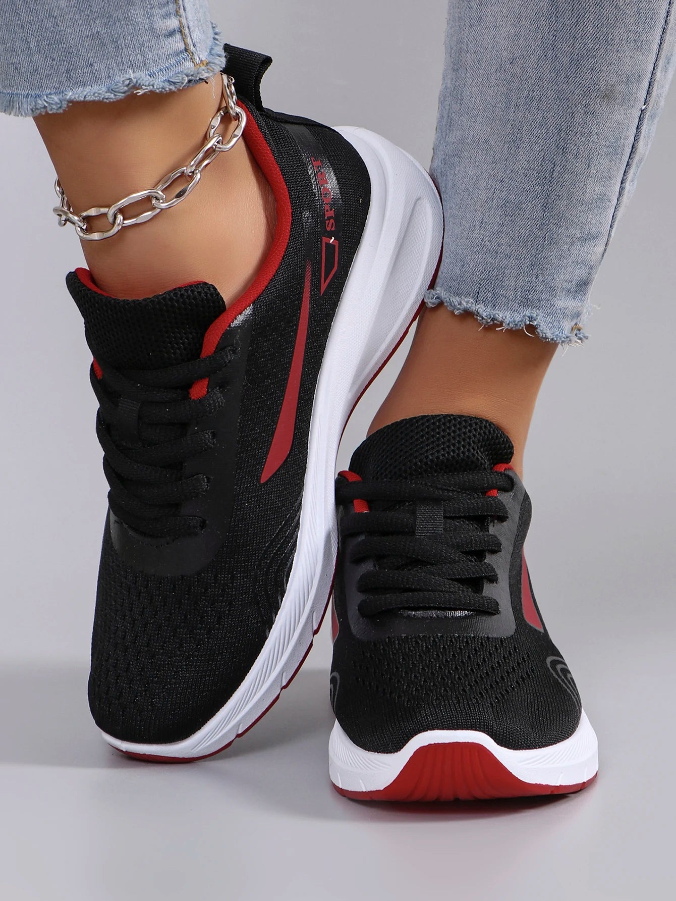 Spring new women's sports shoes, fashionable, breathable, lightweight, non-slip, wear-resistant, casual sports shoes, flat shoes