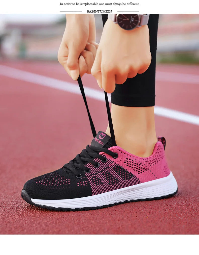Women Casual Mesh Walking Sneakers – Breathable Lace-Up Flat Shoes for Women