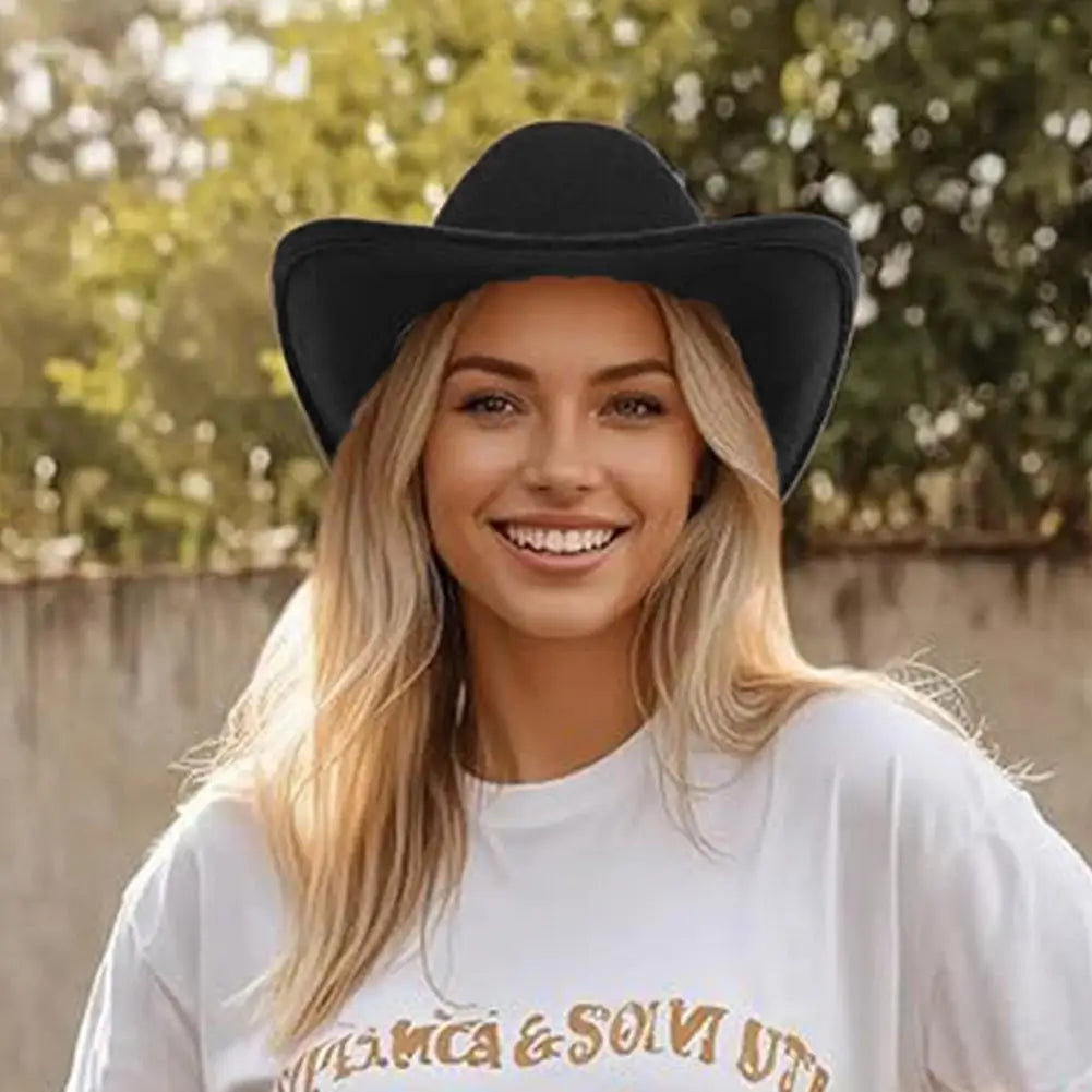 Vintage Western Cowboy Hat for Women – Roll-Up Brim Fedora with Belt Buckle, Sun Protection, All-Season Polyester Cowgirl Hat