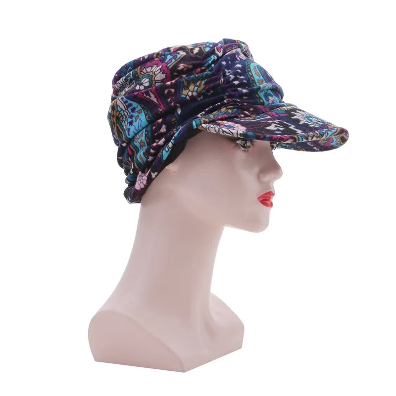 Women Autumn Winter Peaked Cap with Earflap – Warm Foldable Floral Print Casual Hat