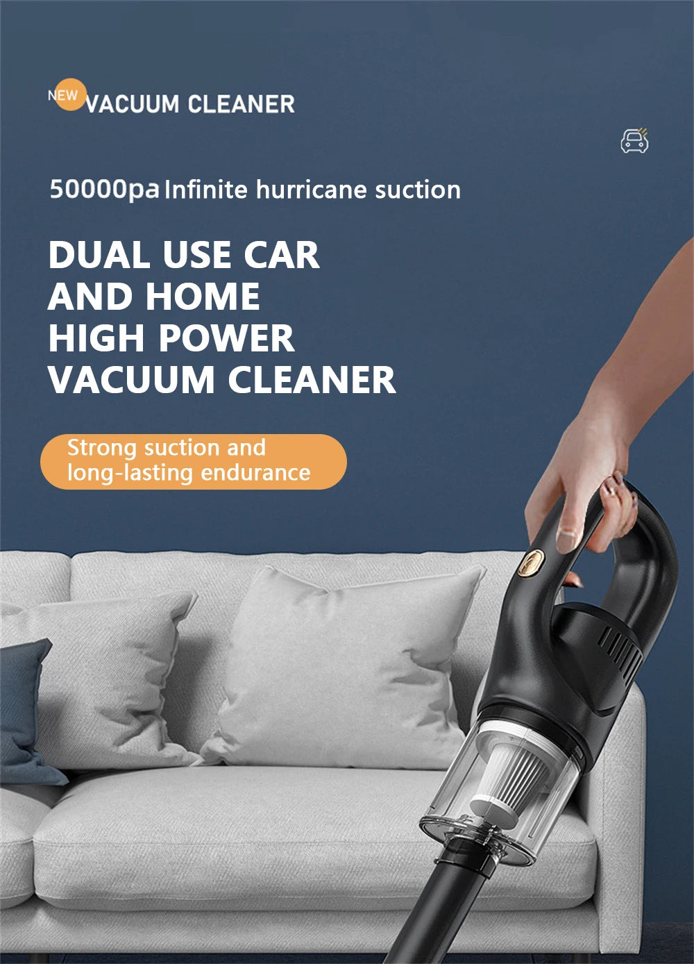 Cordless Handheld Vacuum Cleaner 50000Pa – Rechargeable Portable Mini Vacuum for Home, Car & Pet Hair Cleaning