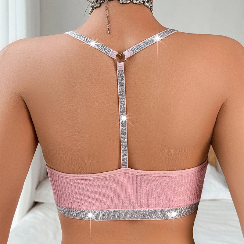 Women Lace Floral Ribbed Camisole Bra – Sexy Backless Nylon Lingerie Tank Top