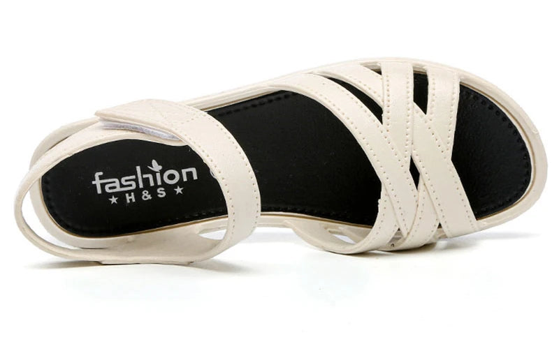 Women’s Non-Slip Wedge Mother Sandals – 4cm Soft Soled Hook & Loop Cross-Strap Casual Summer Comfort Shoes