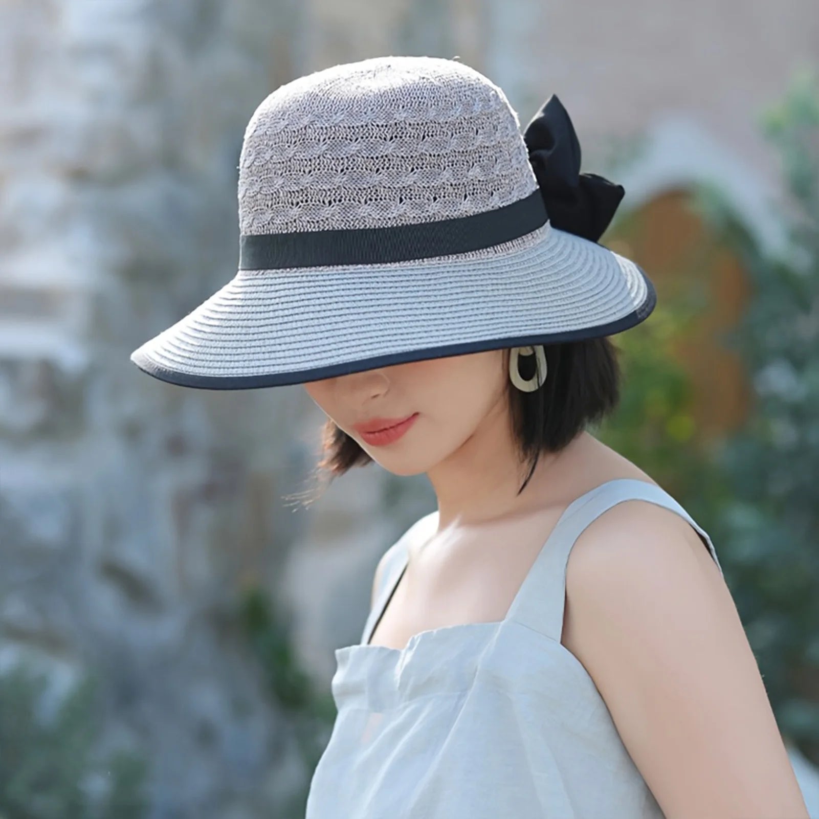 Women’s Summer Straw Sun Hat – French Style Bowknot Wide Brim Beach Hat for UV Protection & Travel